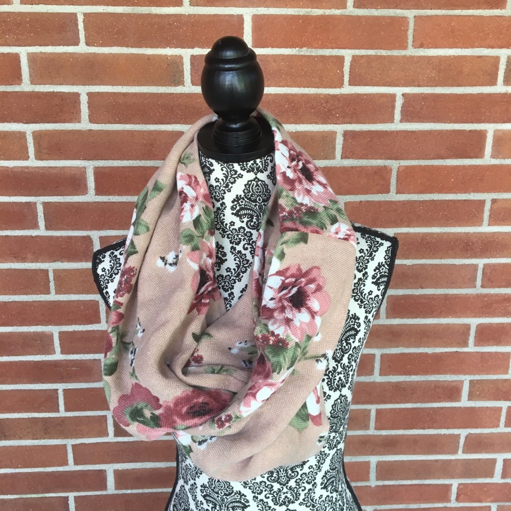 *2/$8 or 3/$12* Light Brown Pink Floral Scarf